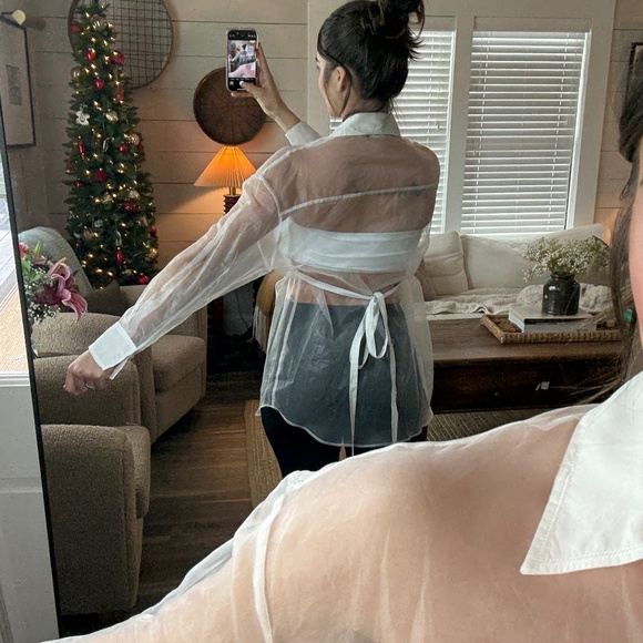 Zara Sheer White Blouse Oversized fit - Picture 5 of 5